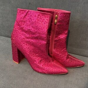 Embellished Fuchsia Pointed-Toe Ankle Boots